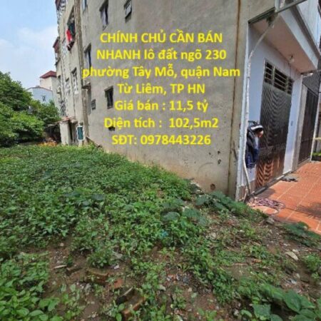 ĐẤT VỊ TRÍ ĐẸP- GIÁ TỐT CHÍNH CHỦ CẦN BÁN NHANH lô đất ngõ 230 Tây Mỗ, quận Nam Từ Liêm, HN