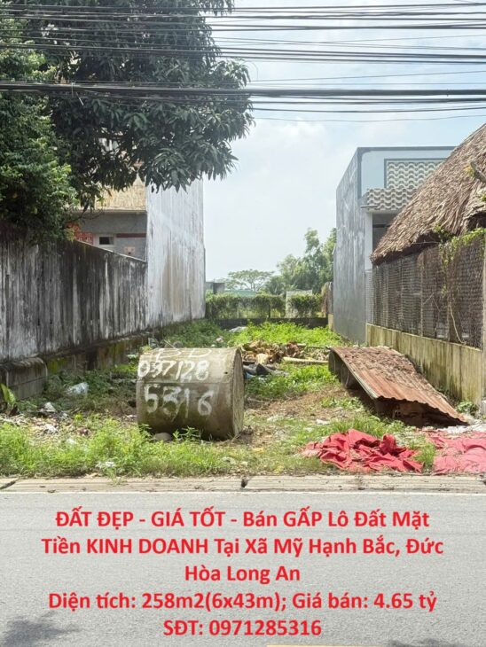 ĐẤT ĐẸP – GIÁ TỐT – Bán GẤP Lô Đất Mặt Tiền KINH DOANH Tại Xã Mỹ Hạnh Bắc, Đức Hòa Long An
