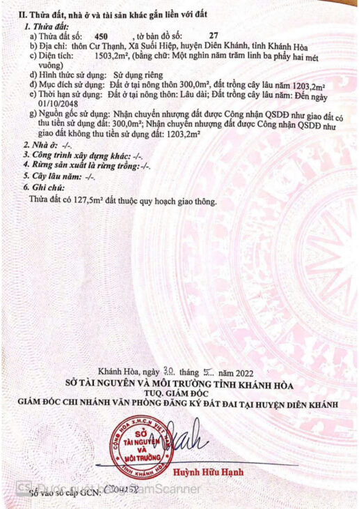 ĐẤT ĐẸP – GIÁ ĐẦU TƯ – CẦN BÁN LÔ ĐẤT TẠI Đường 1, Xã Suối Hiệp, Diên Khánh, Khánh Hòa