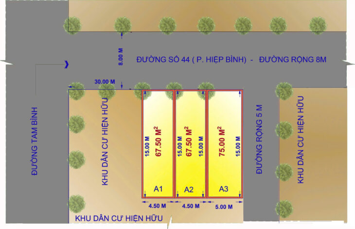 Mở bán 3 lô đất mặt tiền đường 44, Hiệp Bình Chánh. DT 4,5×15. Giá chỉ 6,75 tỷ TL