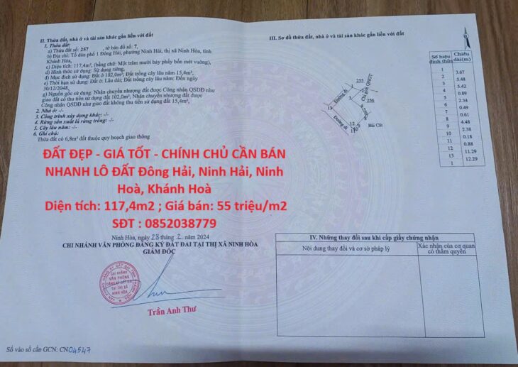 ĐẤT ĐẸP – GIÁ TỐT – CHÍNH CHỦ CẦN BÁN NHANH LÔ ĐẤT Đông Hải, Ninh Hải, Ninh Hoà, Khánh Hoà