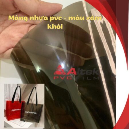Cơ sở tấm màng PVC màu xám khói – phụ liệu may balo, túi mỹ phẩm