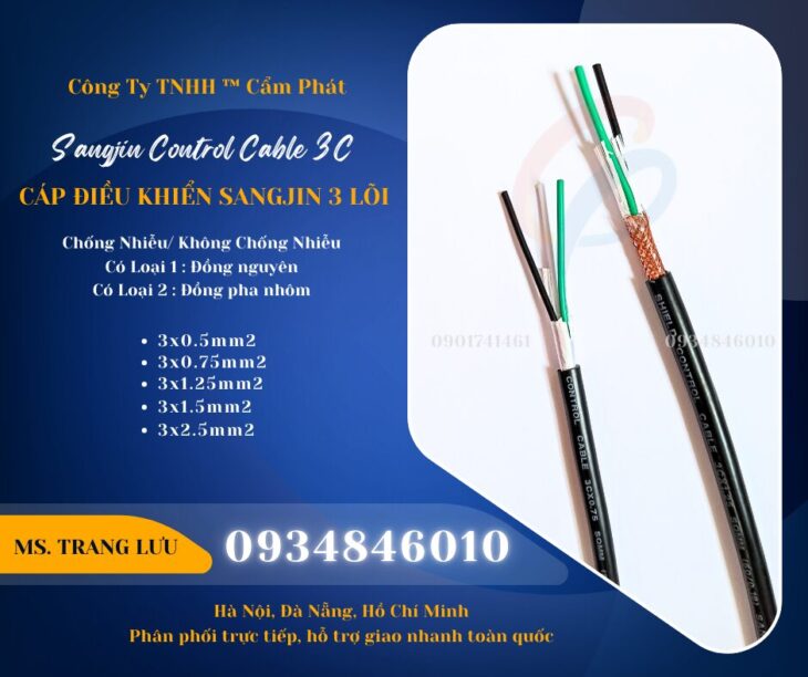 Cáp điều khiển Sangjin 3×0.5/2×0.75/3×1.25/3×1.5/3×2.5 sẵn HCM