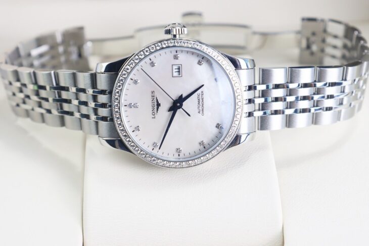 ĐH Nữ Longines Record Automatic Chronometer Mặt Xà Cừ, full Kim Cương, Size 30mm Fullbox