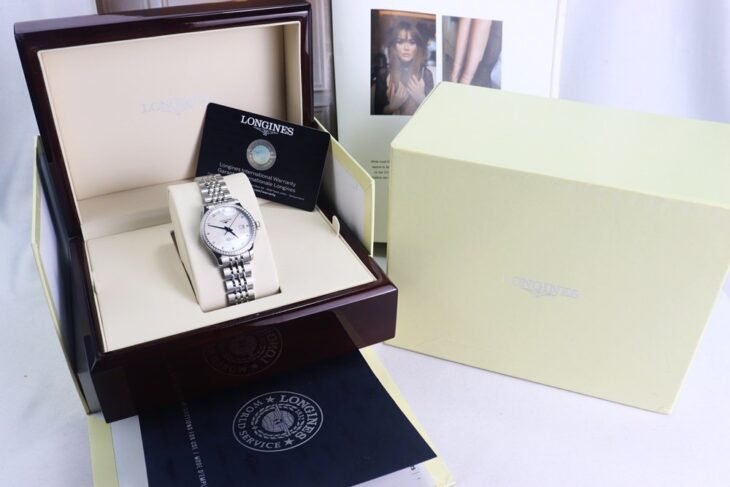 ĐH Nữ Longines Record Automatic Chronometer Mặt Xà Cừ, full Kim Cương, Size 30mm Fullbox