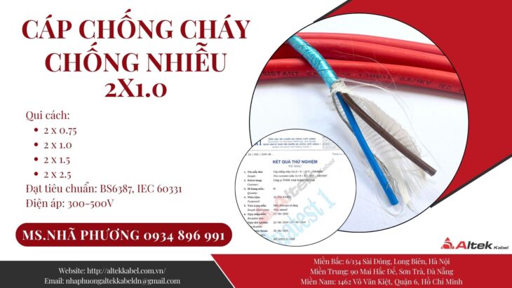 Cáp Chống Cháy Chống Nhiễu 2×1.0 mm2 Tiêu Chuẩn Đức