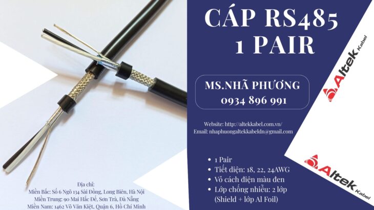 CÁP TÍN HIỆU RS485 1 PAIR 18, 22, 24 AWG ĐÀ NẴNG, HÀ NỘI, HỒ CHÍ MINH.