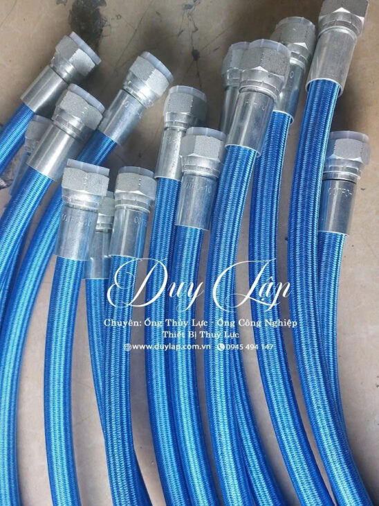 Ống chịu nhiệt teflon bọc lưới inox, bọc bố vải xanh đỏ
