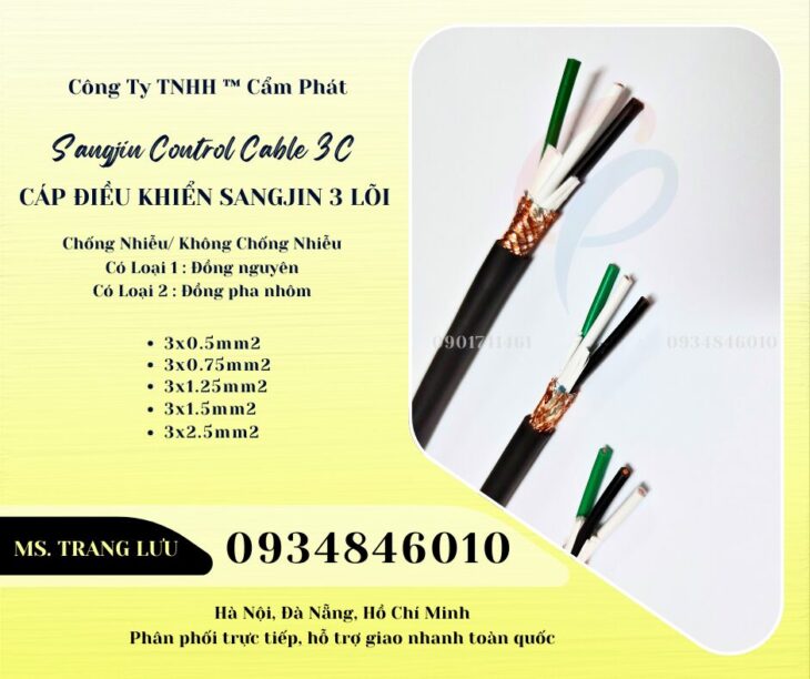 Cáp điều khiển Sangjin 3×0.5/2×0.75/3×1.25/3×1.5/3×2.5 sẵn HCM
