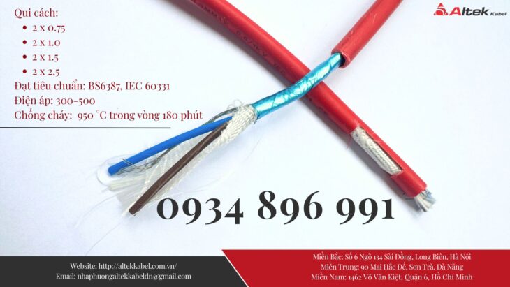 Cáp Chống Cháy Chống Nhiễu 2×0.75 /1.0 /1.5 /2.5 mm2 Quảng Bình, Quảng Ngãi, Quảng Nam.