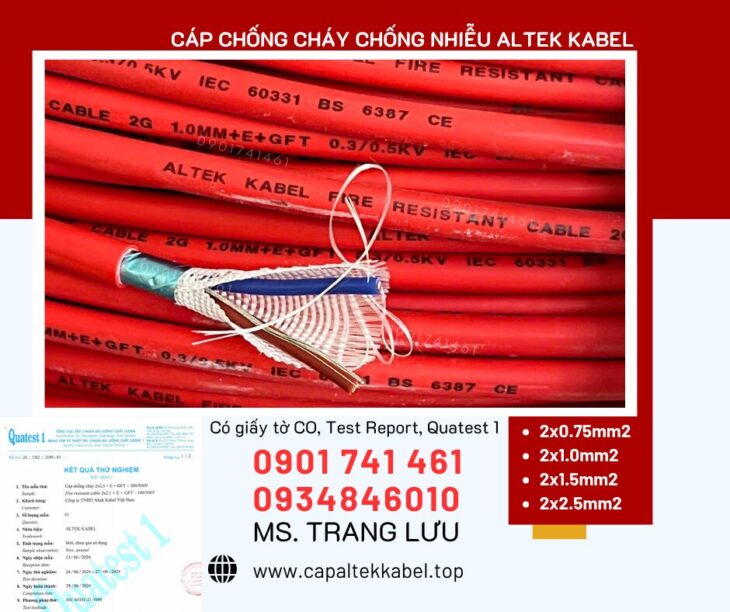 Cáp chống cháy chống nhiễu 2×0.75/2×1.0/2×1.5/2×2.5 Altek Kabel