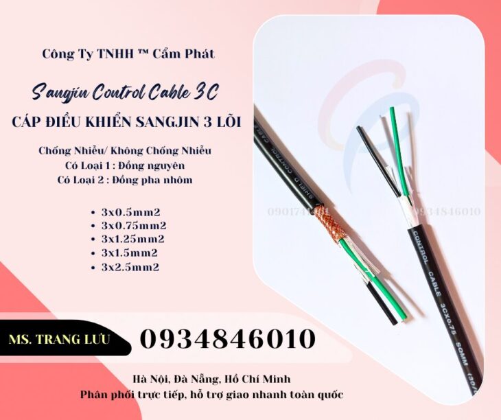 Cáp điều khiển Sangjin 3×0.5/2×0.75/3×1.25/3×1.5/3×2.5 sẵn HCM