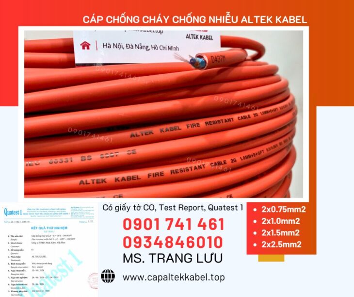 Cáp chống cháy chống nhiễu 2×0.75/2×1.0/2×1.5/2×2.5 Altek Kabel