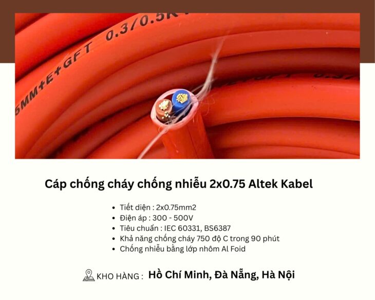 Cáp chống cháy chống nhiễu 2×0.75 Altek Kabel Đà Nẵng, Bình Định, Phú Yên