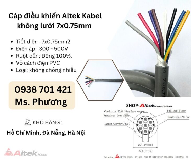 Cáp điều khiển Altek Kabel không lưới 7×0.75mm Đà Nẵng, Hà Nội, Hồ Chí Minh