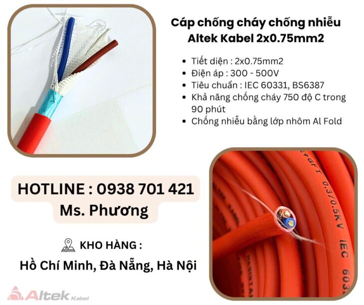 Cáp chống cháy chống nhiễu Altek Kabel 2×0.75mm tại Đà Nẵng, Hà Nội, Hồ Chí Minh
