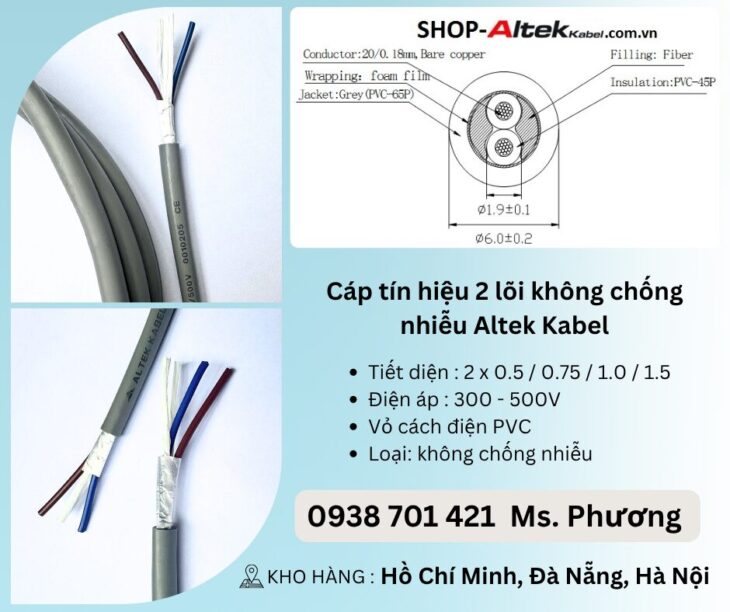 Cáp tín hiệu 2 lõi không chống nhiễu Altek Kabel tại Đà Nẵng, Hà Nội, Hồ Chí Minh