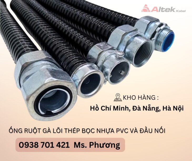 Ống ruột gà lõi thép bọc nhựa PVC và đầu nối tại Đà Nẵng, Hà Nội, Hồ Chí Minh