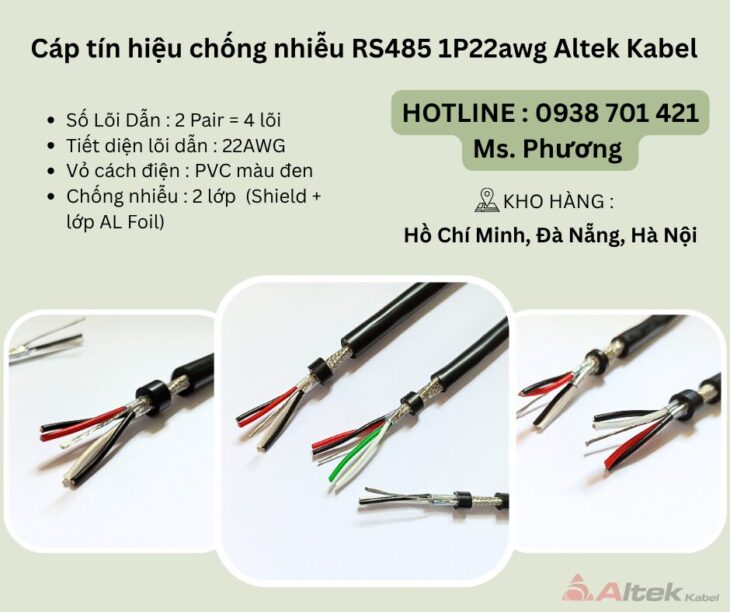 Cáp tín hiệu vặn xoắn RS485 2p22awg Altek Kabel Đà Nẵng, Hà Nội, Hồ Chí Minh