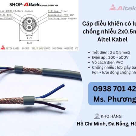 Cáp điều khiển có lưới chống nhiễu 2×0.5mm Altel Kabel Đà Nẵng, Hà Nội, Hồ Chí Minh