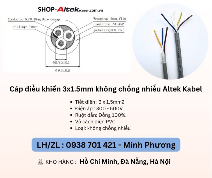 Cáp điều khiển 3 lõi không chống nhiễu Altek Kabel Đà Nẵng, Hà Nội, Hồ Chí Minh