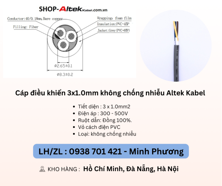 Cáp điều khiển 3 lõi không chống nhiễu Altek Kabel Đà Nẵng, Hà Nội, Hồ Chí Minh