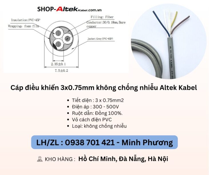 Cáp điều khiển 3 lõi không chống nhiễu Altek Kabel Đà Nẵng, Hà Nội, Hồ Chí Minh
