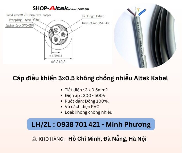 Cáp điều khiển 3 lõi không chống nhiễu Altek Kabel Đà Nẵng, Hà Nội, Hồ Chí Minh