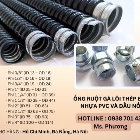 Ống ruột gà lõi thép bọc nhựa PVC và đầu nối tại Đà Nẵng, Hà Nội, Hồ Chí Minh