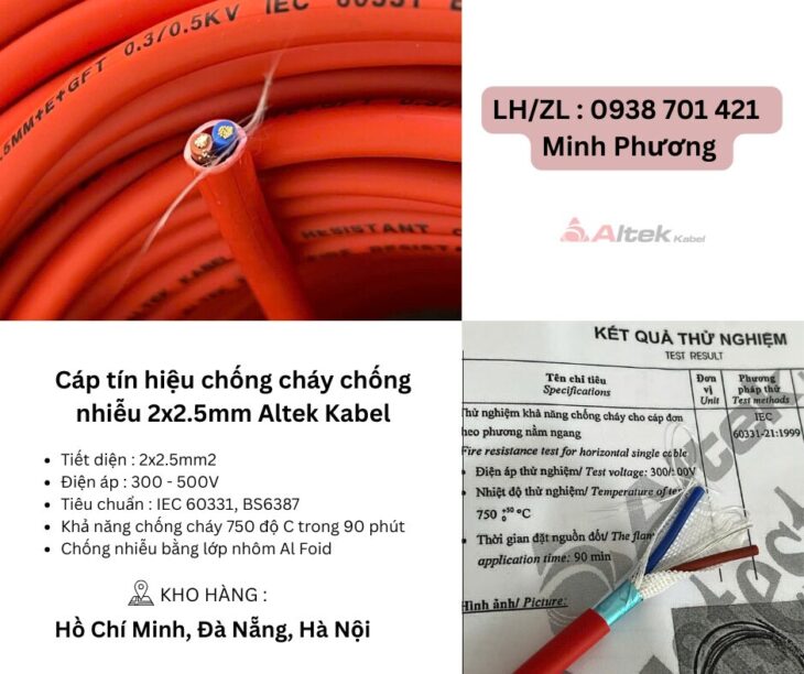 Cáp tín hiệu chống cháy chống nhiễu 2×2.5mm Altek Kabel Đà Nẵng, Hà Nội, Hồ Chí Minh
