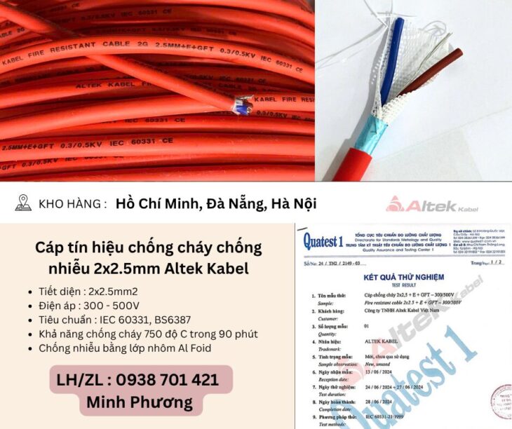 Cáp tín hiệu chống cháy chống nhiễu 2×2.5mm Altek Kabel Đà Nẵng, Hà Nội, Hồ Chí Minh