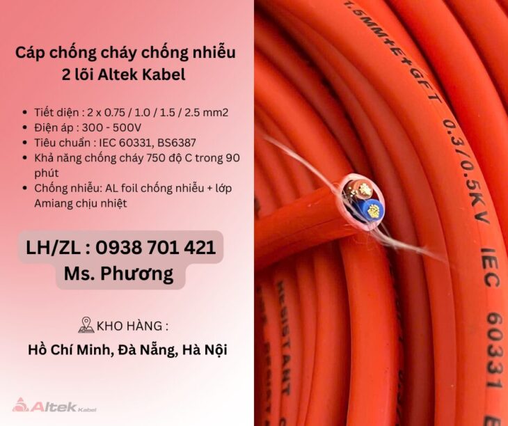 Dây cáp chống cháy chống nhiễu 2 lõi Altek Kabel Đà Nẵng, Bình Dương, Hải Phòng