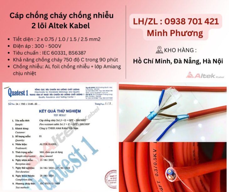 Dây cáp chống cháy chống nhiễu 2 lõi Altek Kabel Đà Nẵng, Bình Dương, Hải Phòng