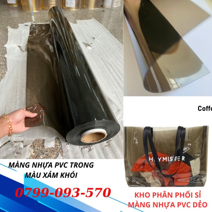 May túi xách ,balo – Màng nhựa pvc trong màu xám khói / sỉ màng pvc tại Bình Dương