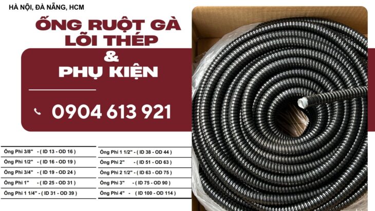 Ống ruột gà lõi thép / ống kẽm đàn hồi bọc nhựa PVC Đà Nẵng, Hà Nội, HCM