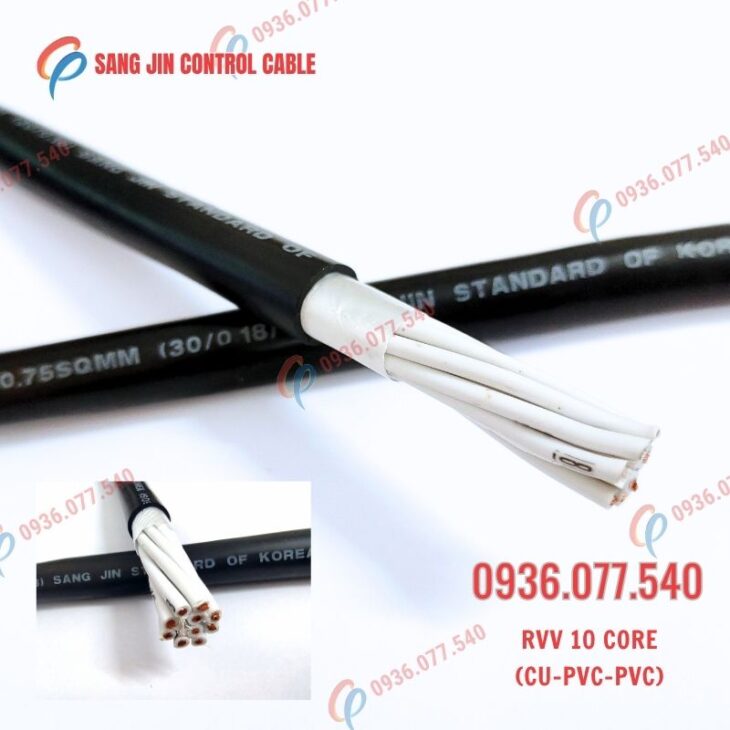 Cáp điều khiển Sangjin 10C x 0.75mm² – RVV (Không lưới chống nhiễu)