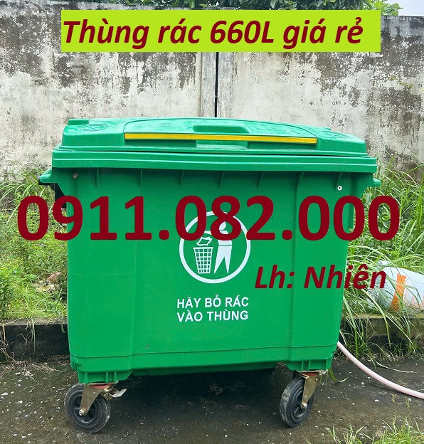 Cung cấp thùng rác 660 lít hàng chất lượng giá rẻ- thùng thu gom rác , bánh đặc, nắp kín- lh 091108