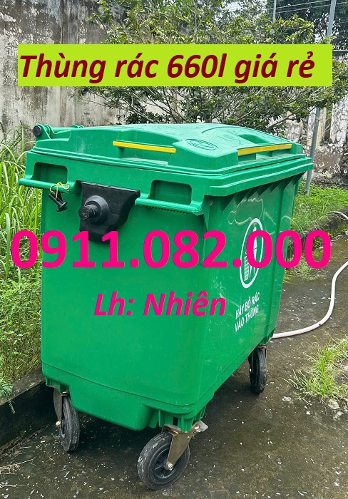 Cung cấp thùng rác 660 lít hàng chất lượng giá rẻ- thùng thu gom rác , bánh đặc, nắp kín- lh 091108