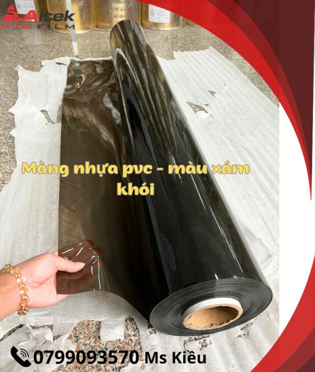 Cơ sở tấm màng PVC màu xám khói – phụ liệu may balo, túi mỹ phẩm