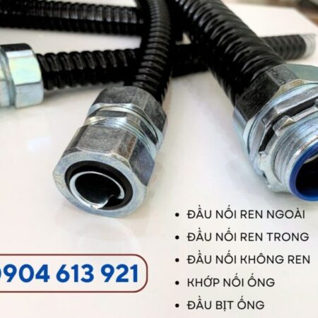 Ống ruột gà lõi thép bọc nhựa PVC phi 25 và đầu nối ống với hộp điện