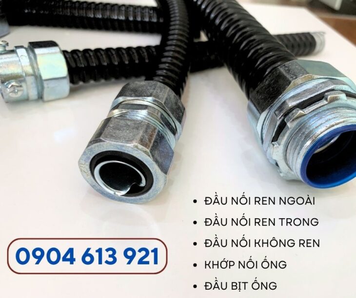 Ống ruột gà lõi thép bọc nhựa PVC phi 25 và đầu nối ống với hộp điện