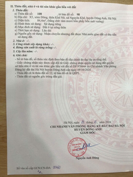 LÔ ĐẤT ĐẸP X5 – XÓM ĐÔNG KHÊ NỮ . HƠN 90TR/1M