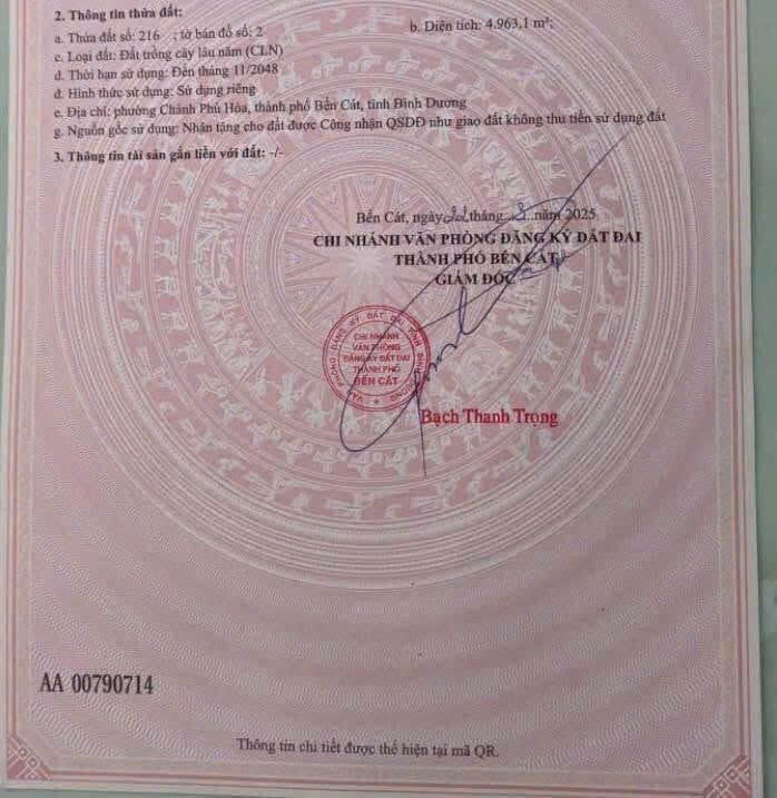 BÁN 1 MẪU ĐẤT Ở PHƯỜNG CHÁNH PHÚ HÒA – BẾN CÁT, BÌNH DƯƠNG