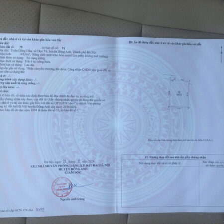 CHÍNH CHỦ CẦN BÁN MẢNH ĐẤT ĐẸP TẠI ĐỒNG DẦU – DỤC TÚ, ĐÔNG ANH, HÀ NỘI