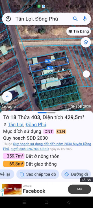 Cần bán lô đất tại xã Tân Lợi, huyện Đồng Phú, tỉnh Bình Phước