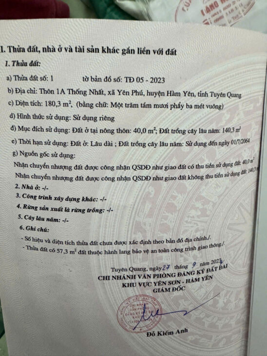 BÁN ĐẤT CHÍNH CHỦ TẠI YÊN PHÚ, HÀM YÊN, TUYÊN QUANG — GẦN THỦY ĐIỆN SÔNG LÔ 7