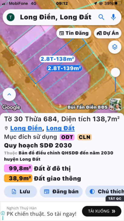 ĐẦU TƯ SINH LỜI – Chính Chủ Cần Bán Lô Đất Đẹp Tiềm Năng Tại Long Điền, Hồ Chí Minh