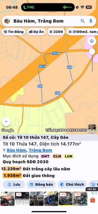 Bán đất 2 Mặt Tiền Đường Tổ 1 – Tân Lập 2 Xã Cây Gáo, Huyện Trảng Bom, Tỉnh Đồng Nai-0909808615