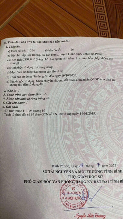 CẦN BÁN ĐẤT VƯỜN TẠI ẤP SÓC RUỘNG, XÃ TÂN HƯNG, HUYỆN HỚN QUẢN, BÌNH PHƯỚC