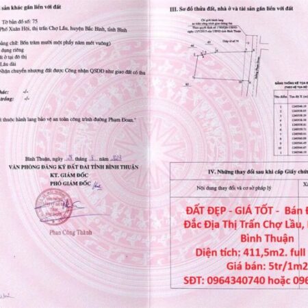 ĐẤT ĐẸP – GIÁ TỐT – Bán Đất Vị Trí Đắc Địa Thị Trấn Chợ Lầu, Bắc Bình, Bình Thuận